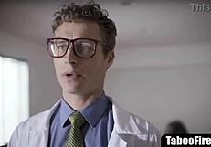 Sexaholic teen gets threesome fucking with big cock in mental facility