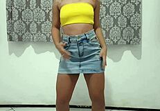Married blonde seduces new husband while wearing sexy jeans