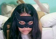 Friend tortures me with giant dildo