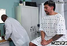 Doctor Ant Vega Examines Patient Aaron Trainer At Hospital