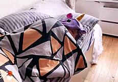 Babe gives morning blowjob and hard pussy fuck pov. Facial in kigurumi finishes it!