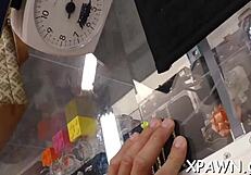 daring woman gets wild having risky sex in a shop