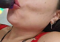Slamming that huge toy cock deep in my mouth for epic face fuck action!