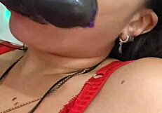 Slamming that huge toy cock deep in my mouth for epic face fuck action!