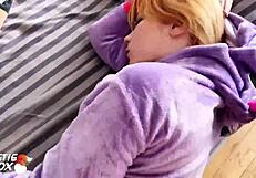 Babe gives morning blowjob and hard pussy fuck pov. Facial in kigurumi finishes it!