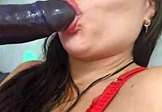 Slamming that huge toy cock deep in my mouth for epic face fuck action!