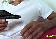 ebony milf with big boobs fucks cute male babysitter for facial