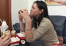 busty brunette slut asks, 'want to see me fuck with toys and milk?' during interview