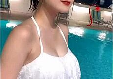 Japanese sexy dance with big boobs at pool