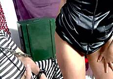 sexy guard in leather lets me bang her doggy and cowgirl style, so hot!