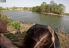 Big tits Alexis Kay titty fucks in the park