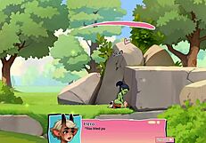 Young female orc face-sits lucky boy in horny nature game scene