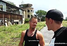 doreen gets her pierced pussy smashed hard! cum on tits in public!