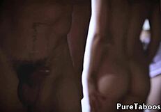 petite teen duo gets jizzed while stepdaddy watches