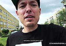 doreen gets her pierced pussy smashed hard! cum on tits in public!