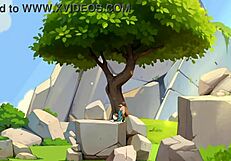 Young female orc face-sits lucky boy in horny nature game scene