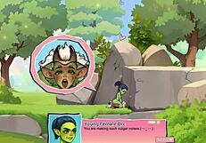 Young female orc face-sits lucky boy in horny nature game scene