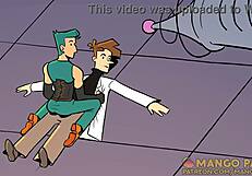 This hardcore scene features a big cock creampie on shaved pussy