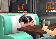 gangbang doggystyle with big tits on the street, bodybuilder kissing in 4some 3d