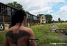 doreen gets her pierced pussy smashed hard! cum on tits in public!