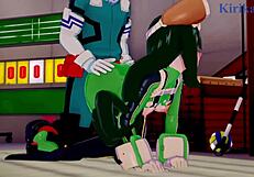 intense sex with tsuyu asui, mt lady, and izuku midoriya in my hero academia hentai