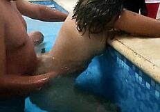 Mature man invites latina for homemade pool fucking session