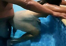 Mature man invites latina for homemade pool fucking session