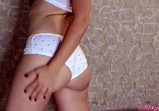 Sexy babe changes beautiful panties and masturbates