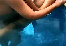 Mature man invites latina for homemade pool fucking session