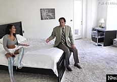 What’s this? Boss finds nanny Amia Miley touching herself instead of working.