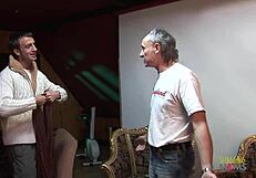 Heyy, check this curvy blonde satisfying multiple guys at once!