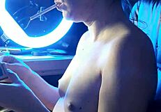 Sexy mature asian stepsister smokes cigarette while indulging in fetish play