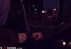 Cheating big tits babe in stockings picked up fucked in van by stranger