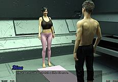 Man, stranded in space stretching tight with this big boobs milf