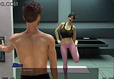 Man, stranded in space stretching tight with this big boobs milf