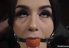 Fresh pale brunette exploring bondage ties