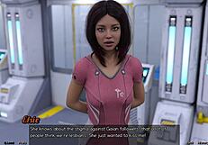 Man, stranded in space stretching tight with this big boobs milf