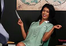 Femdom cfnm babe watches professor jerking on her