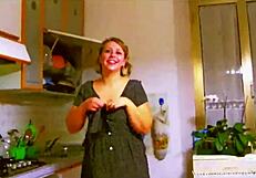 Retro italian housewife kitchen blowjob