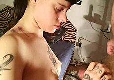 skinny goth babe chokes on cock sucking