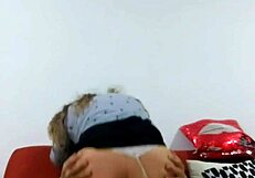 She rides my dick in doggystyle, bent over in lingerie