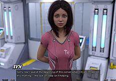 Man, stranded in space stretching tight with this big boobs milf