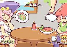 In the futanari mushroom game, customers flash boobs for more cumshots from huge cocks.