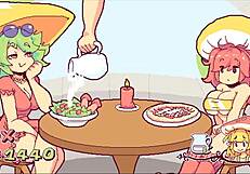 In the futanari mushroom game, customers flash boobs for more cumshots from huge cocks.