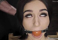 Fresh pale brunette exploring bondage ties