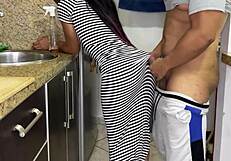 My Hot Stepdaughter Cleaning Kitchen in Tight Dress, Huge Butt!