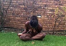 i'm gagging on this dildo, so messy in garden