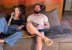 Beautiful Stepmother Obediently Takes Cock In Mouth While Watching Movie