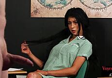 Femdom cfnm babe watches professor jerking on her