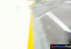 Exhibitionist babe flashes tits in pov! Bent over!